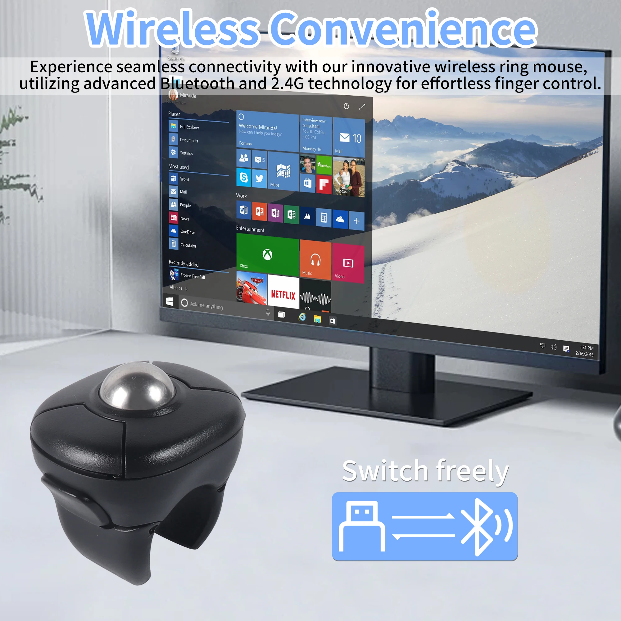 

Dual-mode Bluetooth Wireless Trackball Ring Mouse Air Mouse Novel Page Turning for Tiktok YouTube PPT Browsing PC Tablet Phone