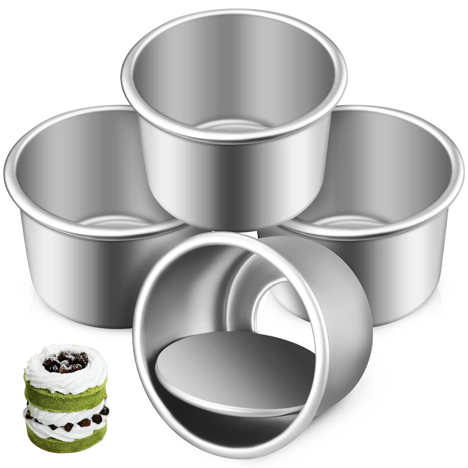 

4Pcs Cake Mold Aluminum Alloy Baking Pan Round Detachable Bottom Fast Heat Small Cake Tins for Baking Delicacies