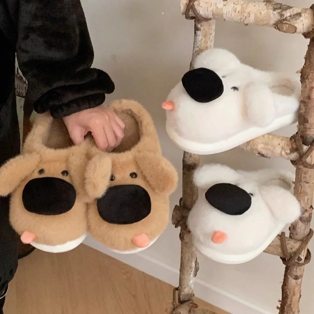 

Модные креативные тапочки для щенков с большим носом, мягкие пушистые плюшевые тапочки в форме собаки, нескользящие зимние домашние тапочки на толстой подошве для спальни