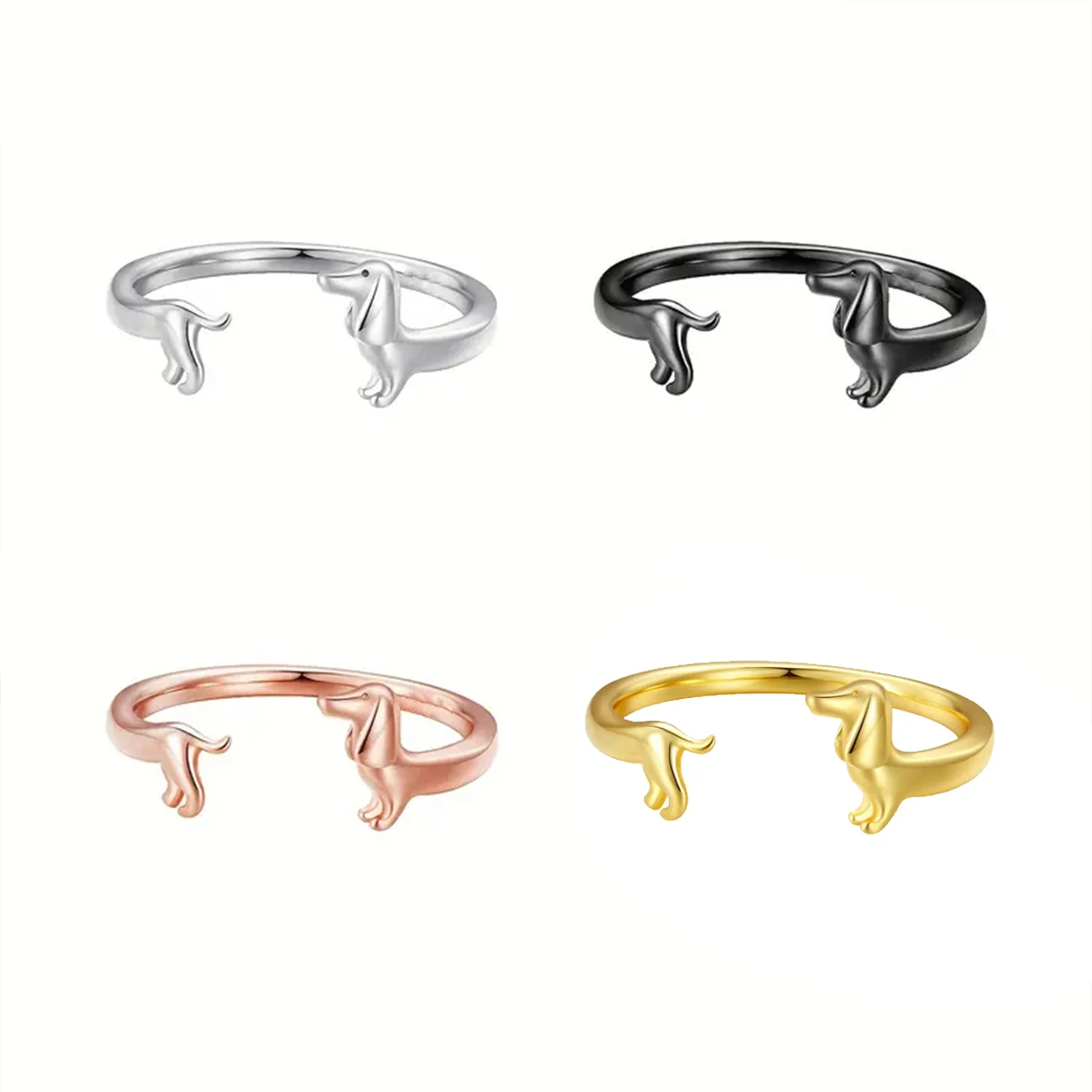 4pc Adjustable Dachshund Dog Ring - Cute, Simple, Open-End Design, Multi-Color Fashion Jewelry for Men and Women, Daily Wear Acc