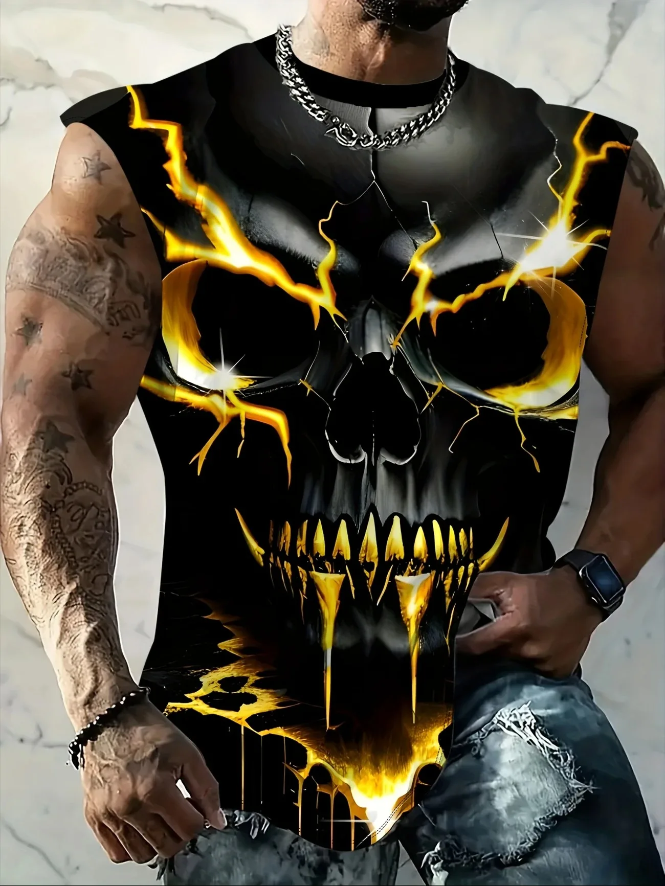 

Cartoon skull pattern 3D printed breathable men's vest casual sleeveless t-shirt summer fitness training basketball sports vest