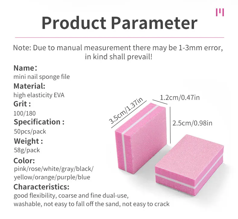50 teile/los Zwei-seitige Mini Nagel Datei Blöcke Bunte Schwamm Nagel Puffer Block Nagel Polieren Maniküre Werkzeuge 100/180 körnung – Detail 6