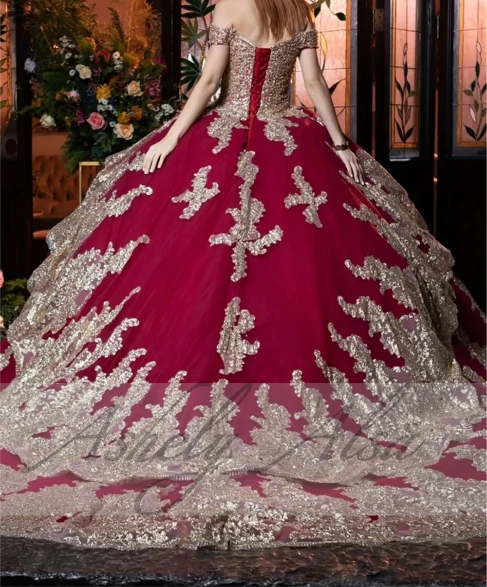 Uto-Robe de Bal Personnalisée pour Femme Mexicaine, Tenue de ixd'Anniversaire, Appliques Dorées, Quinceanera, 15 16 14, 891