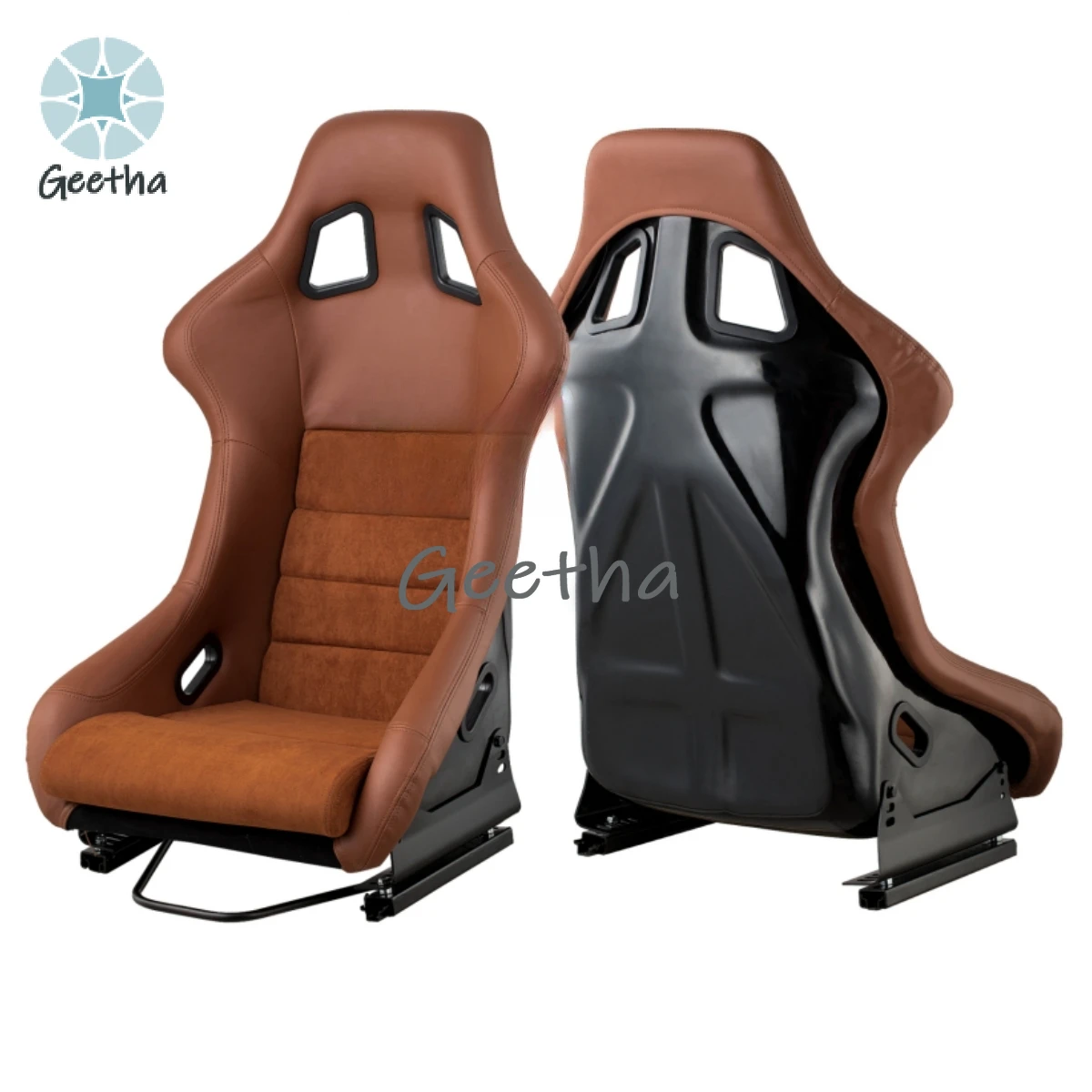 For Universal Fixed Brown PVC Leather with Suede Car Bucket Racing Seats