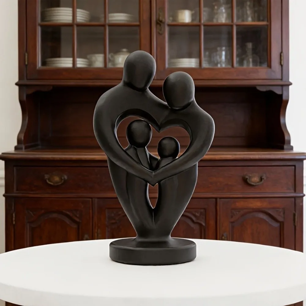 Fashion 3D Printed Abstract Family Sculpture Plastic Modern Minimalist Figure Statue Unique Parent-Child Figurine Office Decor