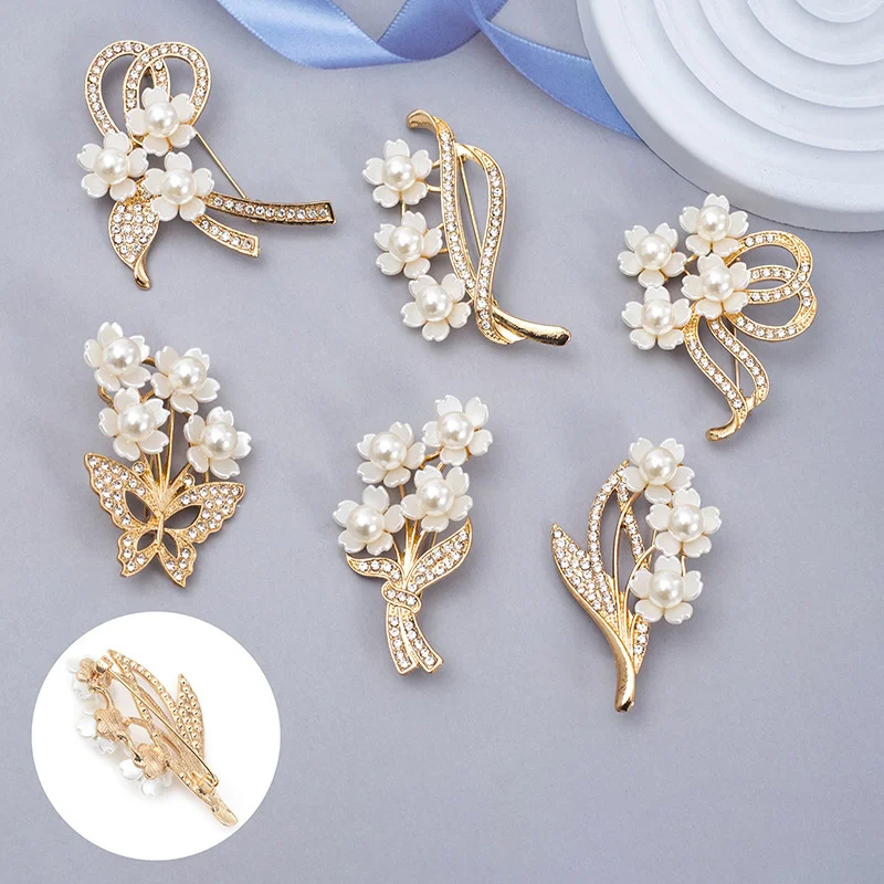 Women Wedding Crystal Bouquet Corsage Clothing Pins Jewelry Accessories Vintage Flower Bunch Pearl Rhinestone Brooche