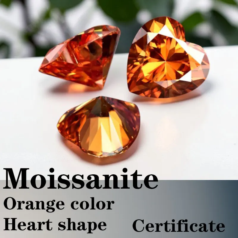 

Moissanite VVS1 Artificial Stone Orange Color Heart Cut with Certificate Wholesale
