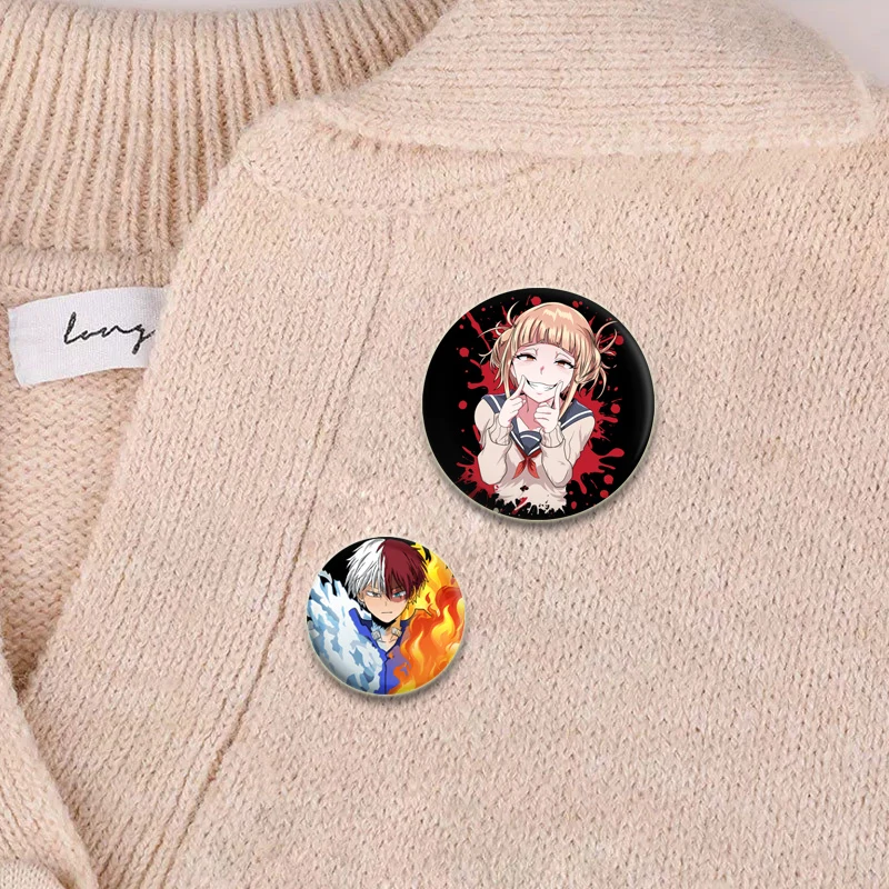 Midoriya Izuku Bakugou Katsuki Cartoon Brooch Todoroki Shoto Ochaco Uraraka Anime Badge Round Gifts Pins for Backpack Accessorie