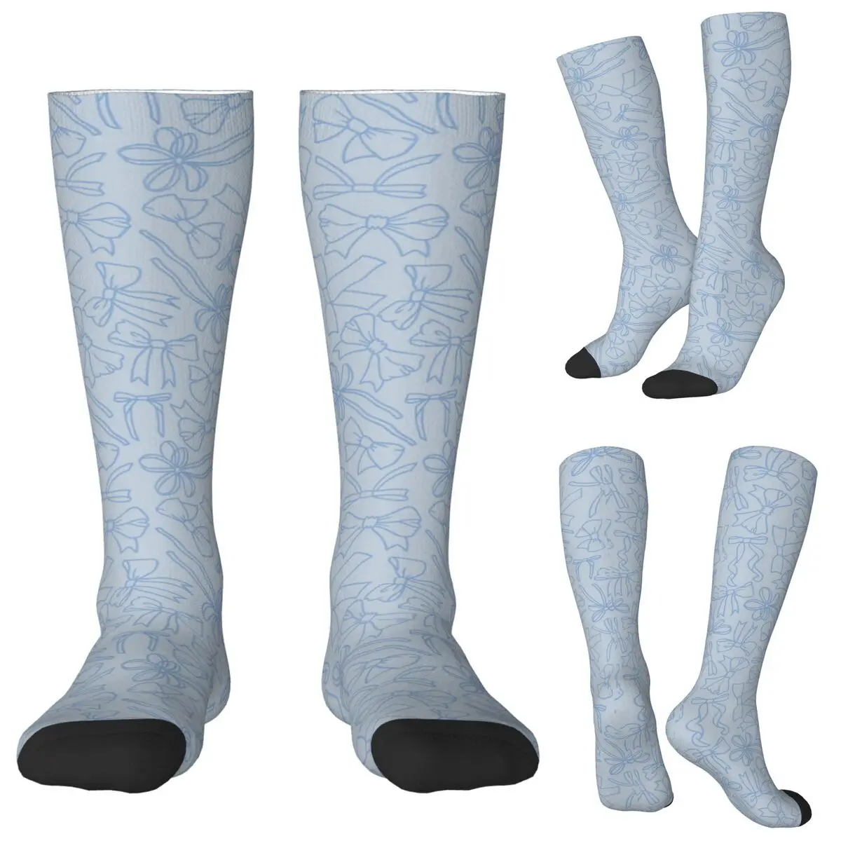 Bule Bow Cartoon Pattern Socks Harajuku Stockings All Season Long Socks Accessories for Unisex Birthday Present