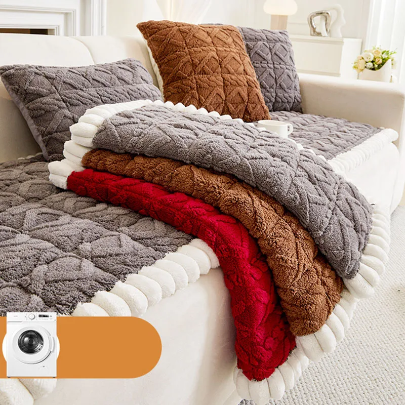 2025 New Plush Taffeta Sofa Cover Autumn Winter Square Thick Seat Cushion for Living Room High Quality Anti-Skid Couch Protector