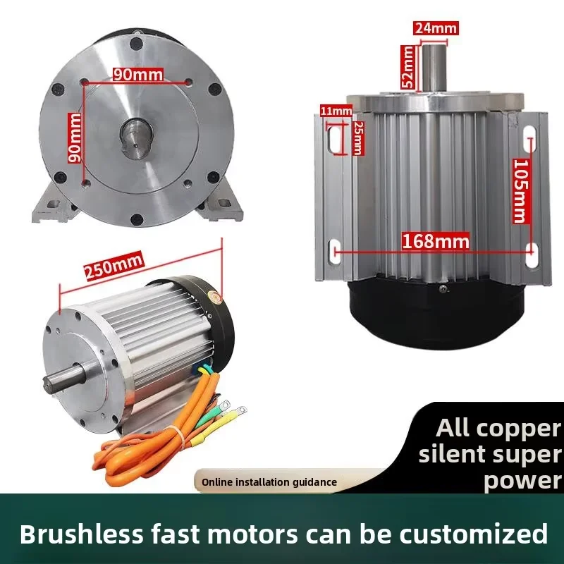 Motor DC Brushless Gelombang Persegi 72V 60V 4000W yang Dapat Disesuaikan, Motor Listrik Berdaya Tinggi untuk Tricycle Pembersih, Aksesoris dan Suku Cadang Daya Terukur