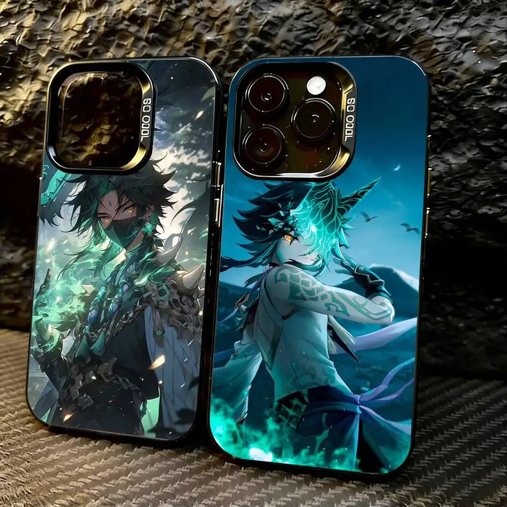 G-Genshin Impact Xiao Phone Case For iPhone 17,16,15,14,13,12,11 Plus,Pro Max,XS,Colored Silver Plated Inside Cover