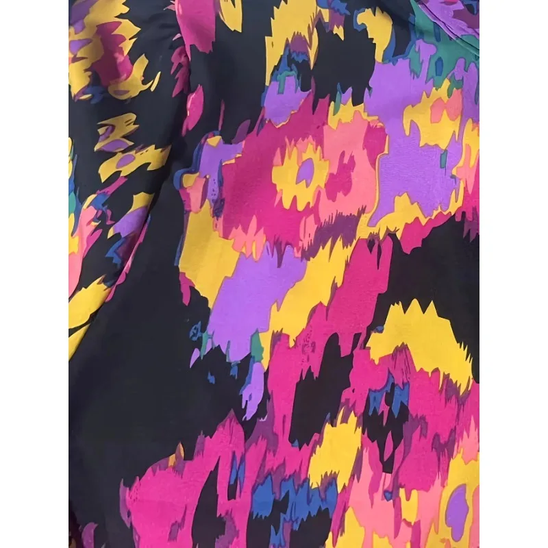 Blus Lengan Puff Cetak Celup Dasi Wanita Baru Ukuran Besar 1XL-5XL Blus Wanita Modis dan Nyaman