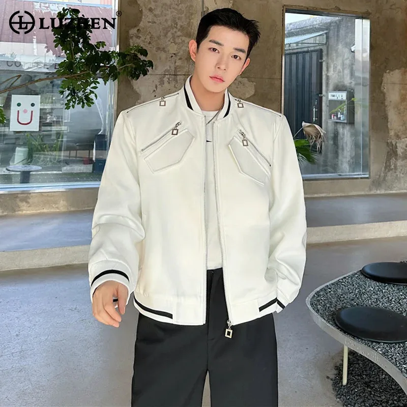 LUZHEN Asymmetric Patchwork Color Contrast New Trendy Multi Zipper Design Casual Coat Men Fashion Pockets Splicing Jacket LZ6149