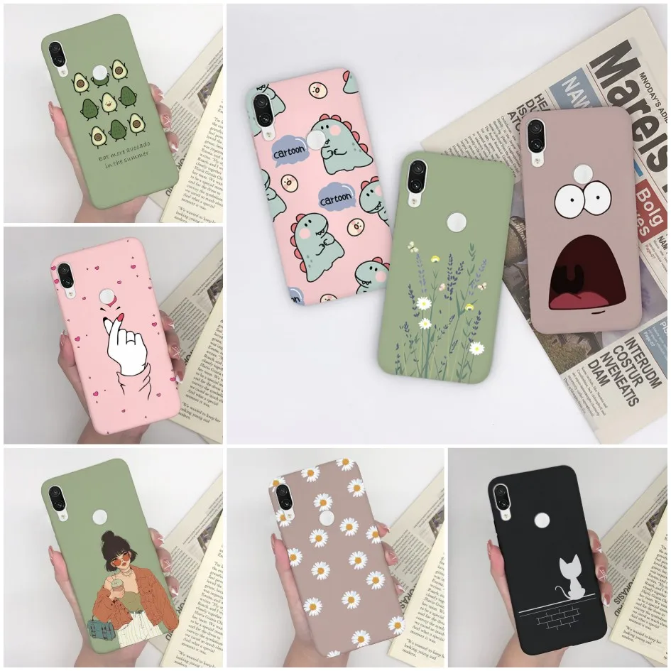 For Xiaomi Redmi Note 7 Pro 7S Phone Case Matte Fashion Avocado Daisy Pattern Soft Silicone Back Cover For Redmi Note 7 Pro 7S