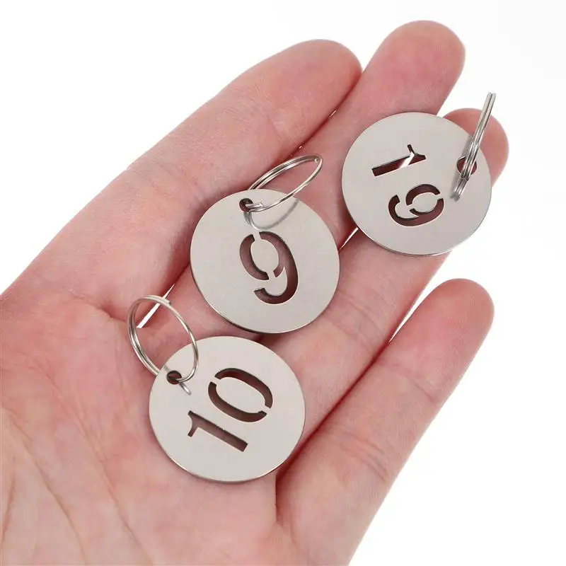 20pcs Numbered 1-20 Key Tags Stainless Steel ID Tags Silver Luggage Tag Labels Round Number Cards Locker Tag Ring Labels Pendant