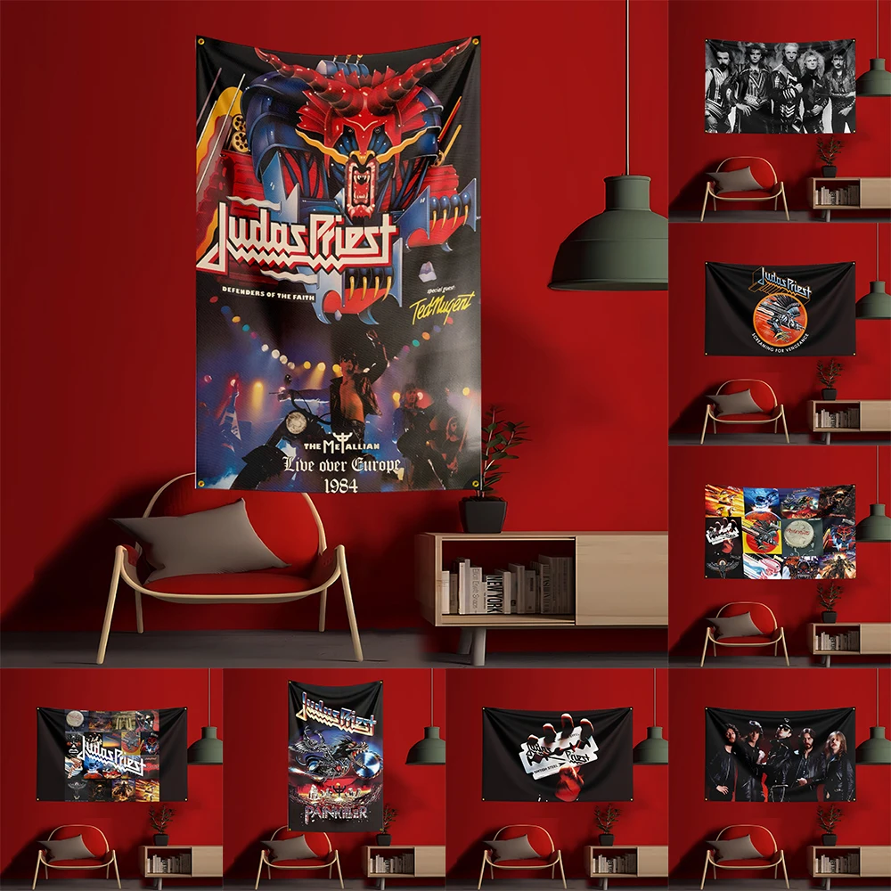 

90X150CM J-Judas P-Priest Heavy Rock Band Flag Polyester Digital Printing Banner for Bedroom Wall Art Out Door Tapestry Decorati
