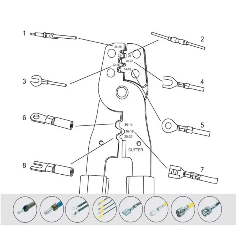 Alicate de friso terminal vermelho awg fio crimpagem cabo corte ferramenta manual braçadeira multi-funcional ferramenta de corte terminais de tubo isolado