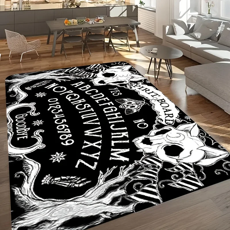 Non-Slip Carpet For Halloween Home Decor Washable Black Gothic Skull Head Witch Board Floor Mat Soft Parlour Sofa Large Area Rug