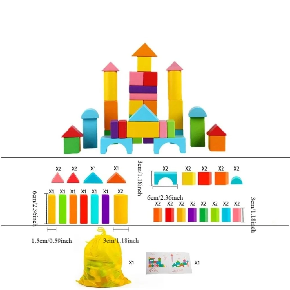 40 PZ/SET Blocchi di Costruzione In Legno Colorati Blocchi di Apprendimento Sensoriale Impilabili in Legno con Sacchetto di Immagazzinaggio 3D Primi Giocattoli Educativi