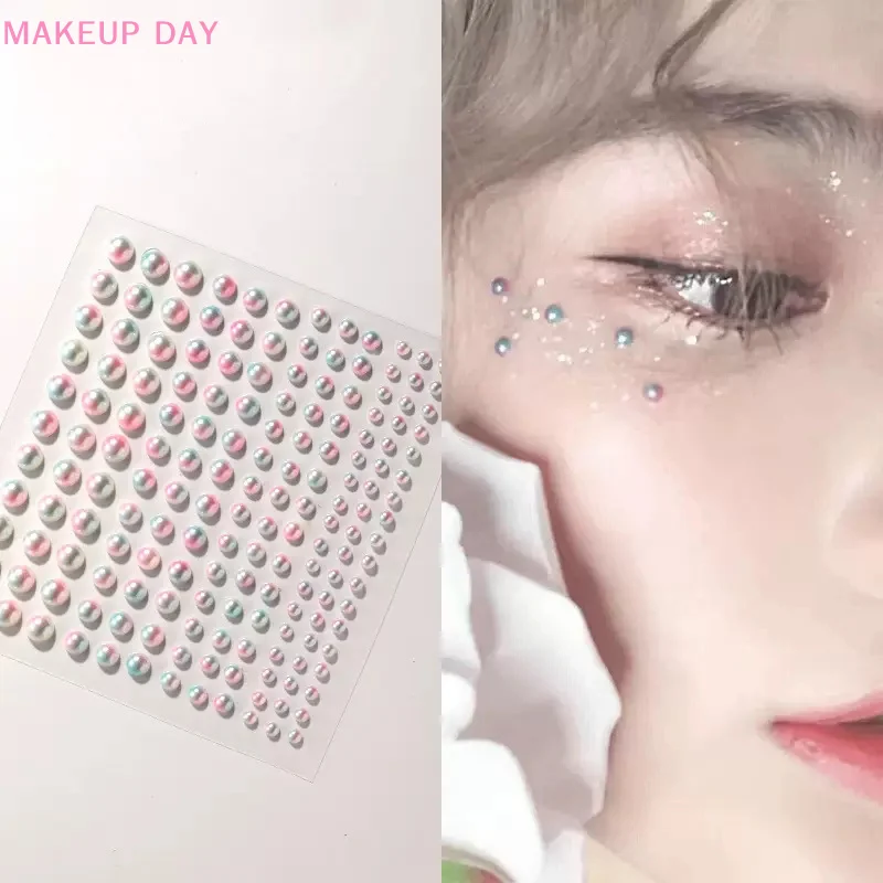 DIY weiße Perle Paste 3d Gesicht Juwelen Lidschatten Aufkleber selbst klebende Gesicht Körper Augenbrauen Diamant Nagel Aufkleber Diamant Dekoration