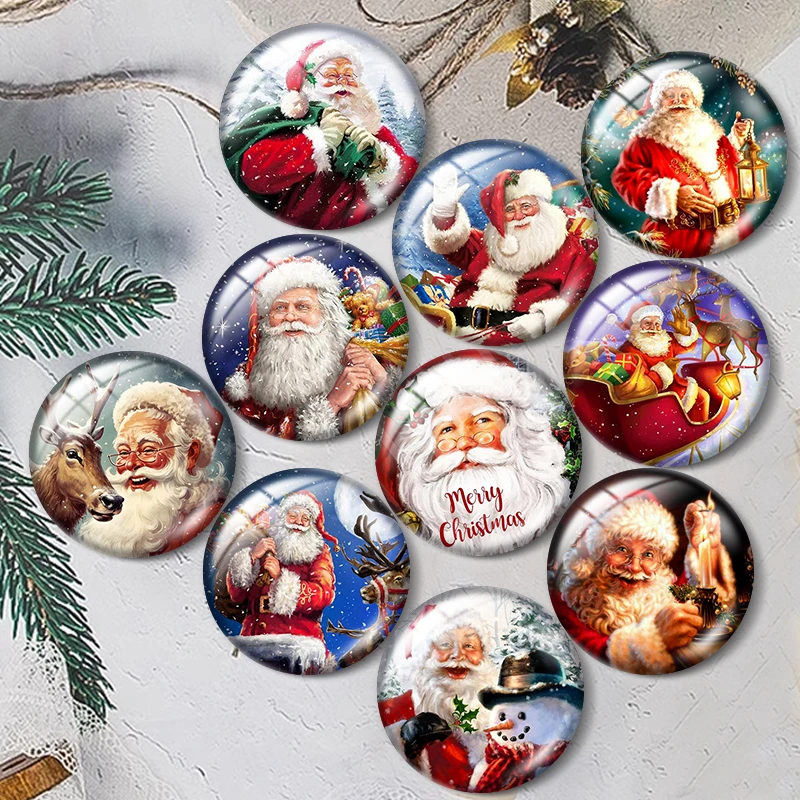 

Merry Christmas Santa jewelry custom 10pcs 12mm/18mm/20mm/25mm Round photo glass cabochon flat back Necklace Making findings