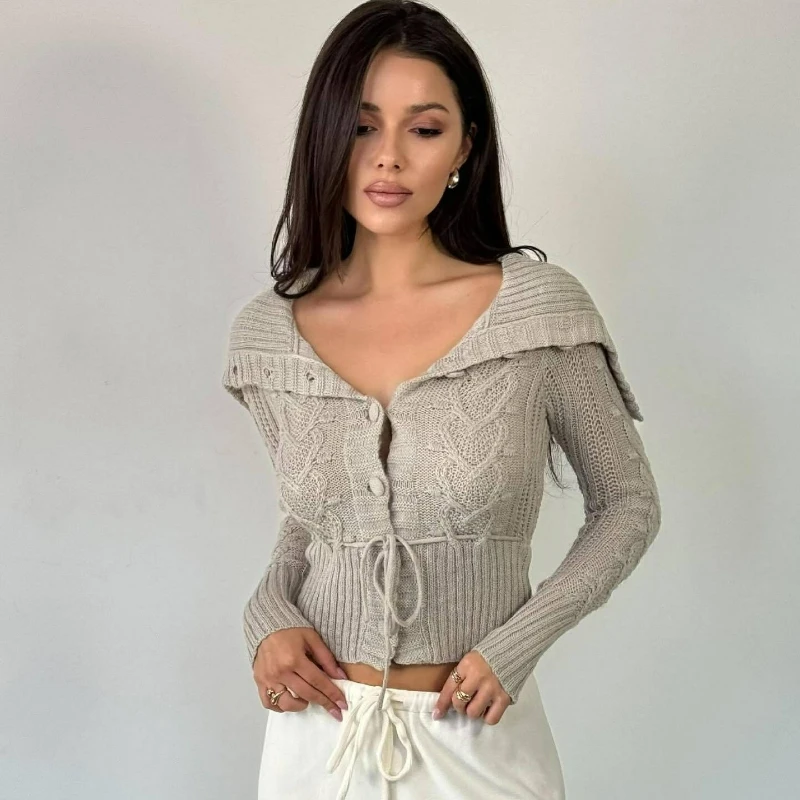 

Design Sense Lapel Soft Sweater Coat 2026 Autumn New Fashionable Long-sleeved Slim-fitting Versatile Knitted Cardigan for Women