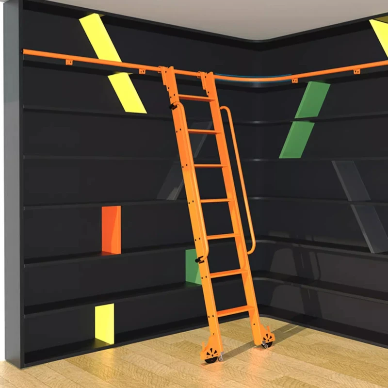 ركن متحرك سلم خزانة خزانة الكتب خزانة قوس سلم مخصص رف الكتب المنزلية سبائك الألومنيوم سلم المسار الدوار