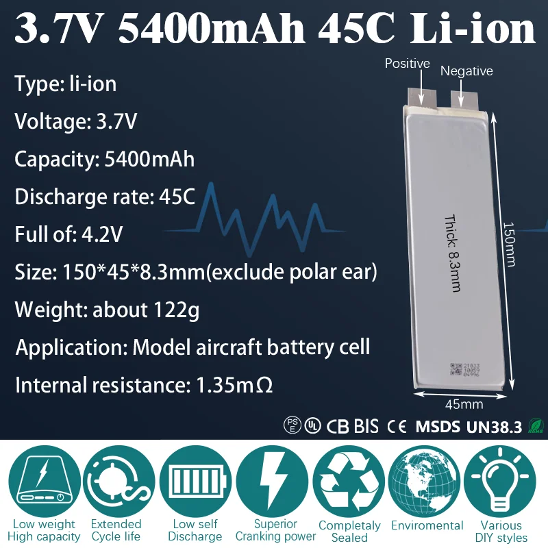 8345150 45C Lithium ion Battery 5400mAh Rechargeable battery 3.7V Starting power supply automobile igniter for Diy Battery Pack