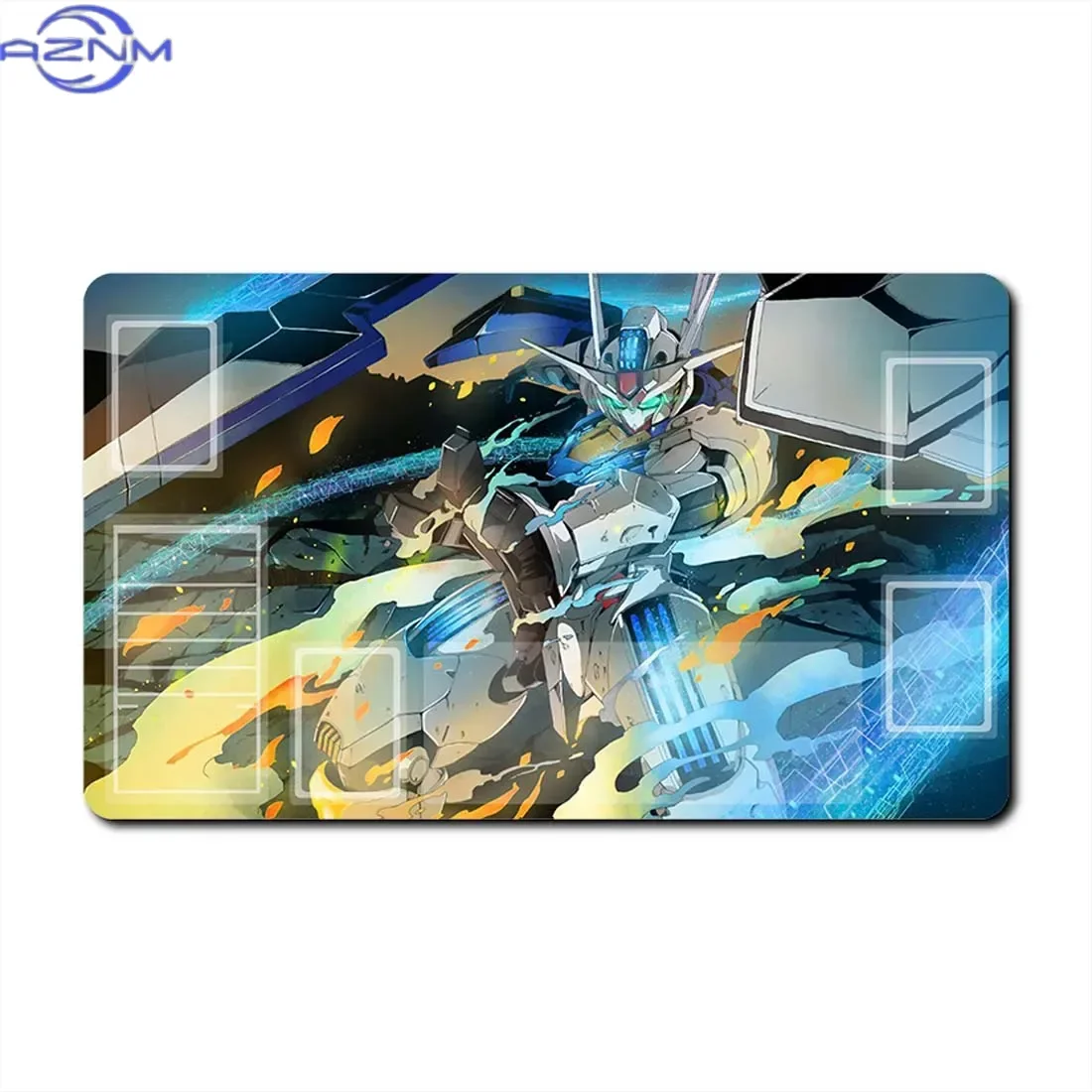 Liquid Color Splash Mecha TCG Playmat, Futuristic Battle Robot Non-Slip Rubber Card Game Table Mat Gundam TCG Playmat