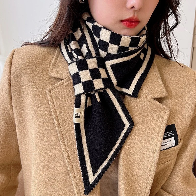 Double Knit Instant Scarf Fashion Plaid Scarf Female Autumn Winter Thick Warm Outdoor Neck Scarf 110*11cm