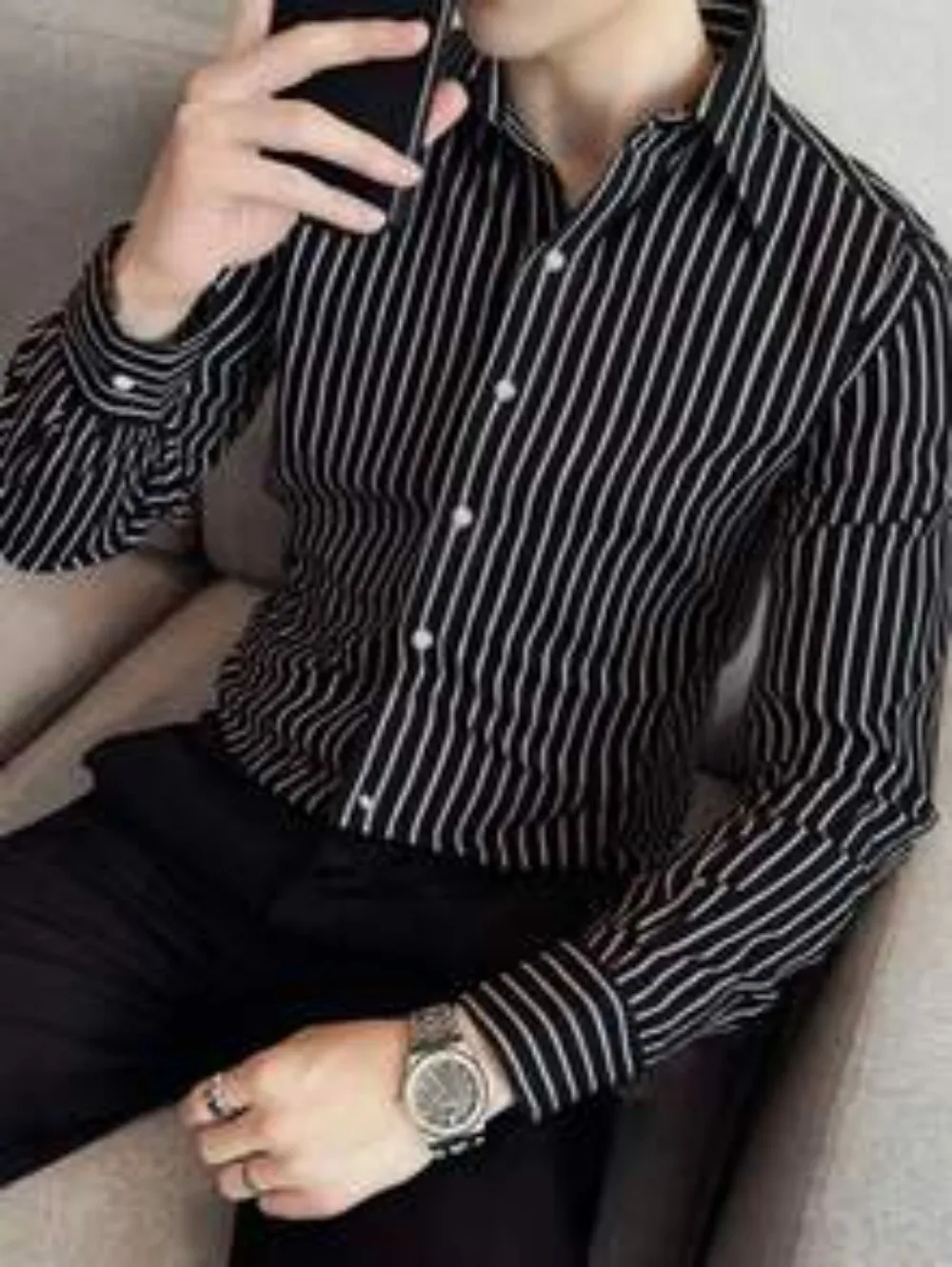 Men's Casual Shirt Buttoned Long Sleeved Vertical Striped Shirt with a Stylish and Elegant Collar Design in 20 Colors!!!