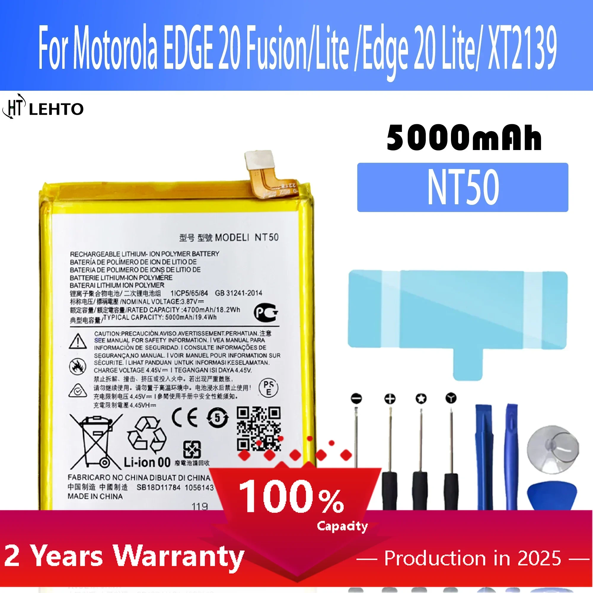 

100% Original Battery NT50 For Moto EDGE 20 Lite / Fusion Motorola XT2139-1/2 5000mAh Rechargeable Batteria Batteries+Free Tool