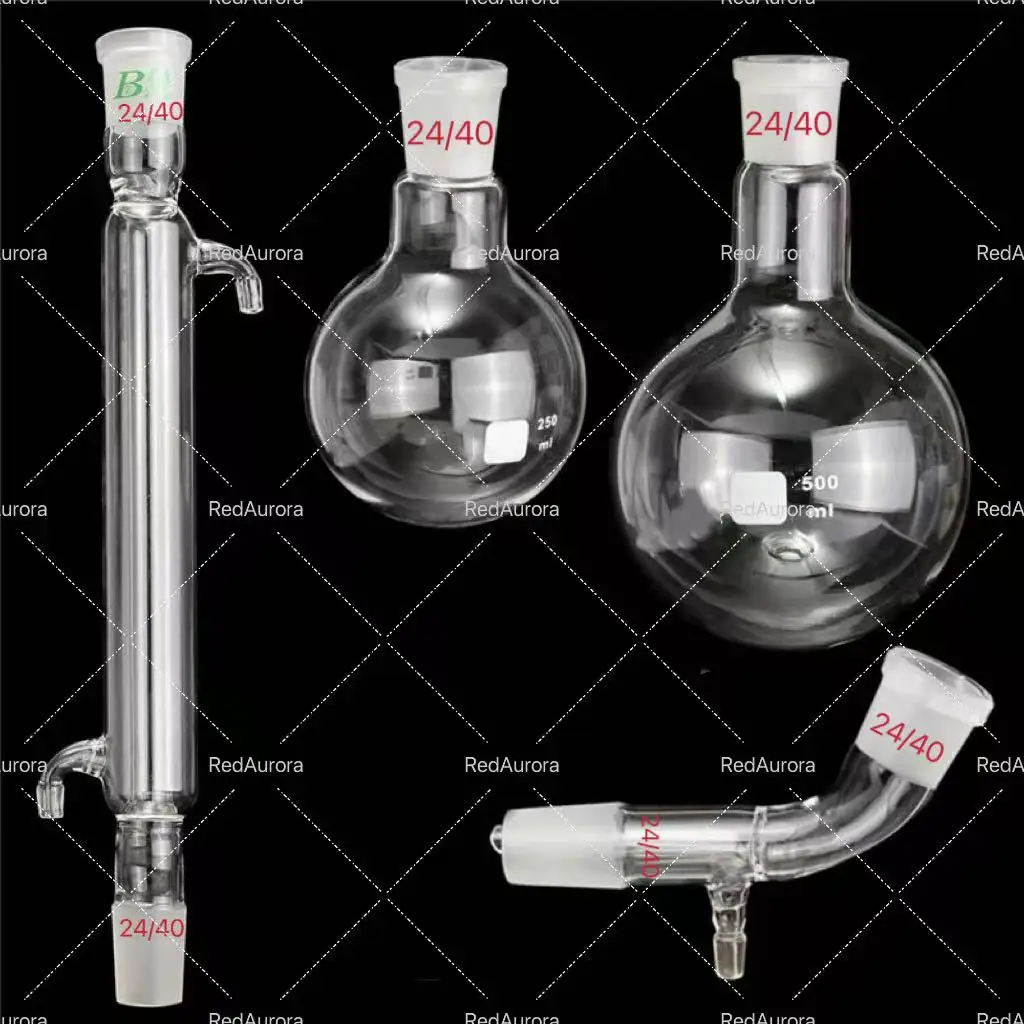 【14 Piece Set】250/500ml, 24/40, Glass Still, Laboratory Distillation Equipment Chemistry Glassware Kit，