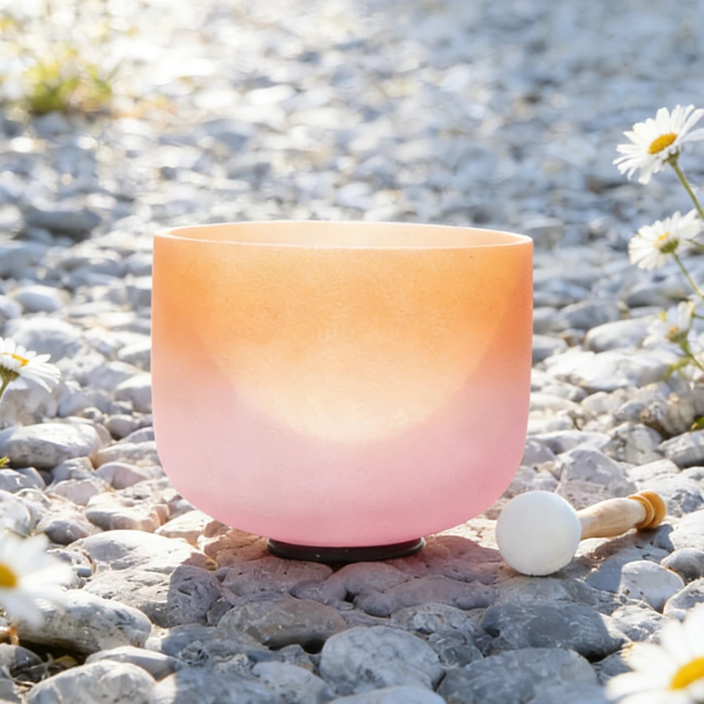 Hye-eun Orange&Pink 10inch Crystal Singing Bowl,Sound Healing Musical Instruments for Cleansing Stress Relief