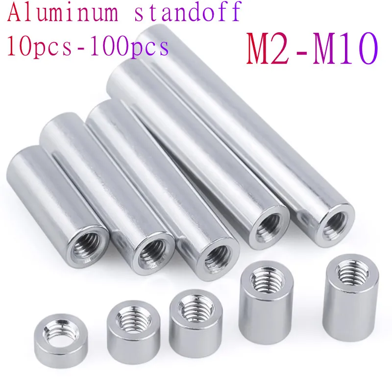 10pcs-100pcs/lot M2 M2.5 M3 M4 M5 M6 M8 M10*L Round aluminum standoff spacer Stud extend long coupling nut  L=6 TO 100mm