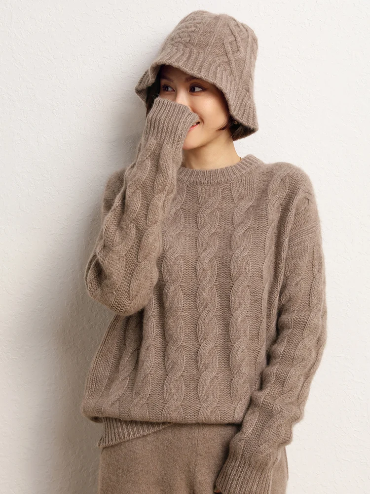 Yoyoselect 100% Cashmere Women's Fishmen Cap Autumn Winter Fashion Cute Cable Knitted Cap Solid Color Versatile Accessory Hat