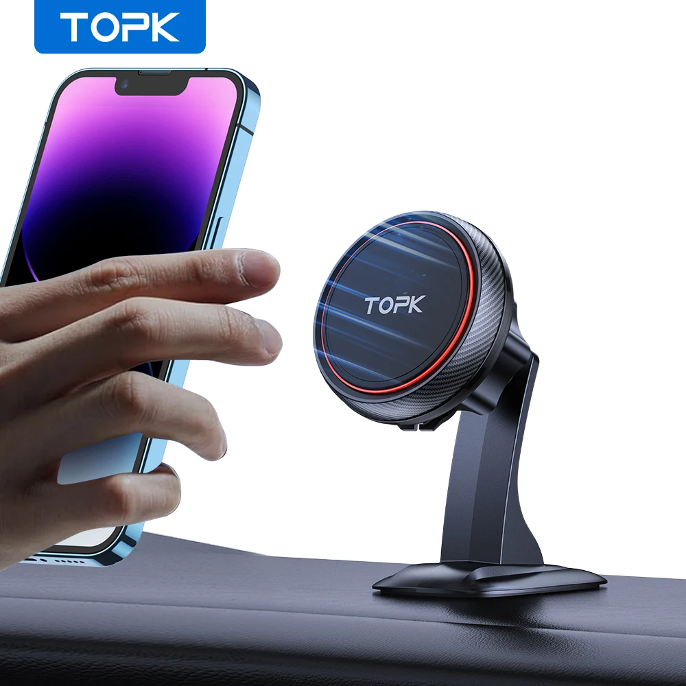

TOPK Magnetic Car Phone Mount Secure & Convenient Dashboard Phone Holder 360° Adjustable Magnet Head for iPhone Samsung Xiaomi