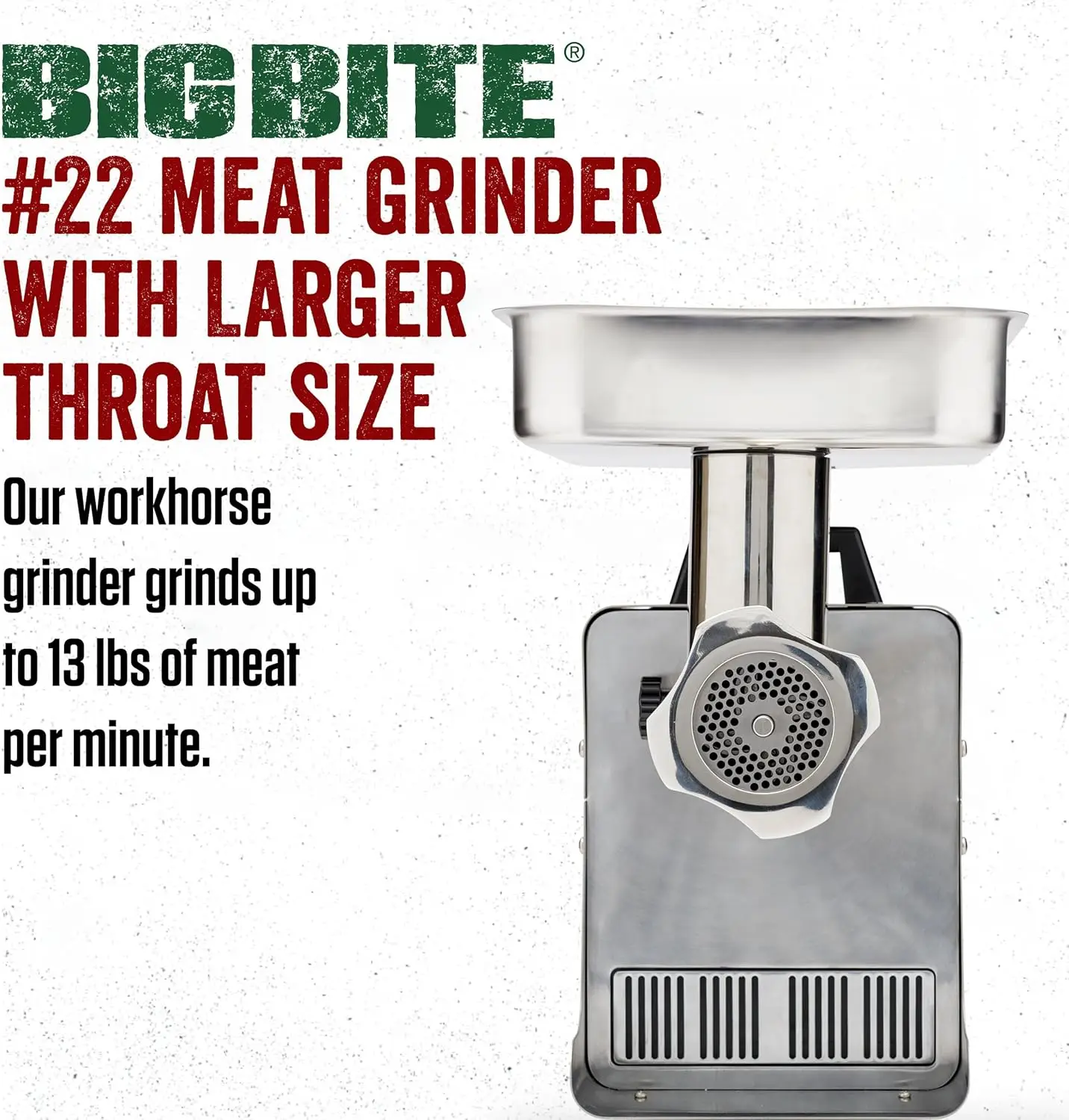 Products BigBite #22 Meat Grinder, 1.0 HP Stainless Steel Electric Meat Grinder Machine, Ideal for Heavy Use