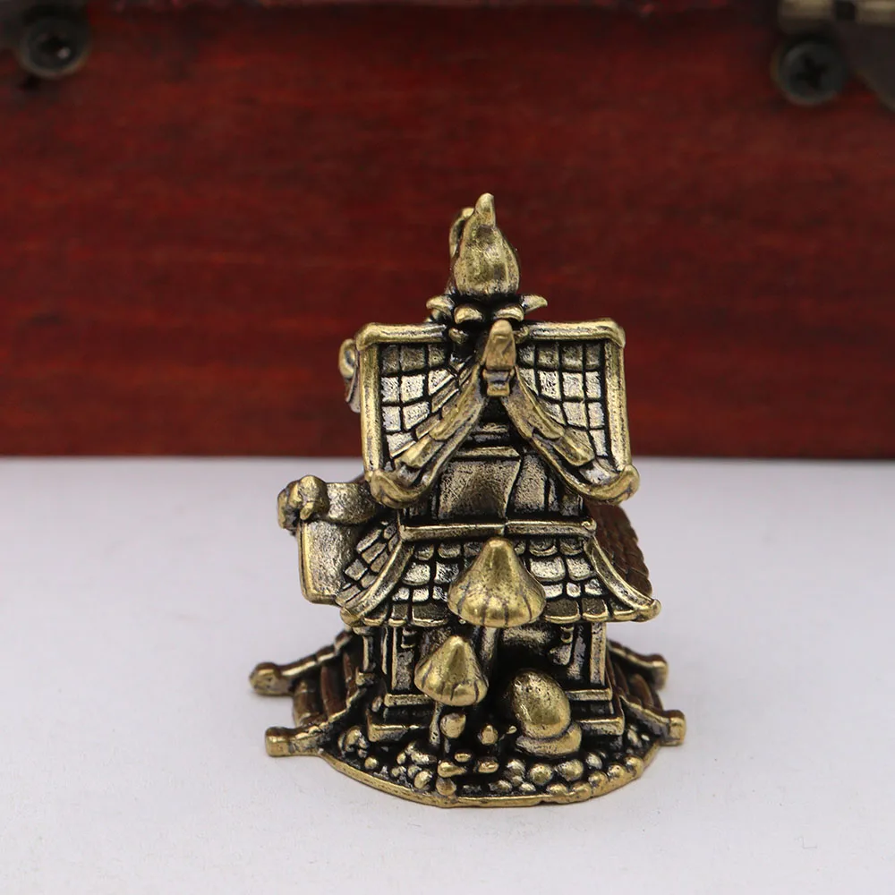 Brass Ancient Small Castle Figurines Miniatures Desktop Ornaments Retro Metal Mushroom House Crafts Home Decorations Accessories