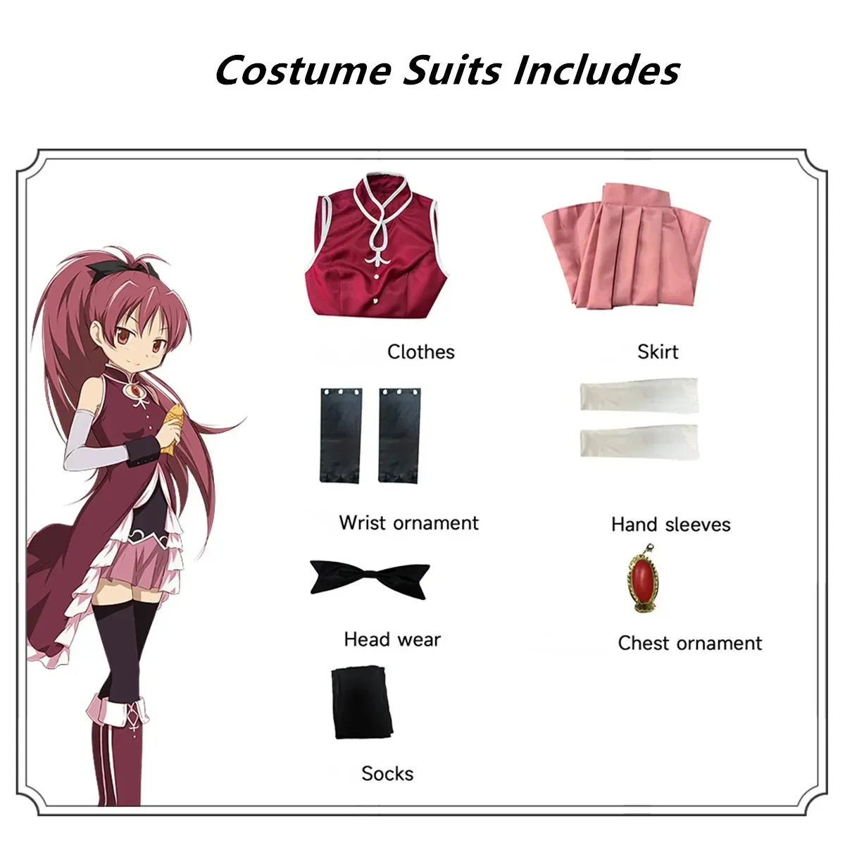 Puella Magi Madoka Magica Kyoko Sakura Cosplay Costume Wigs Suit Uniform Halloween Party Role Play Outfit for Men