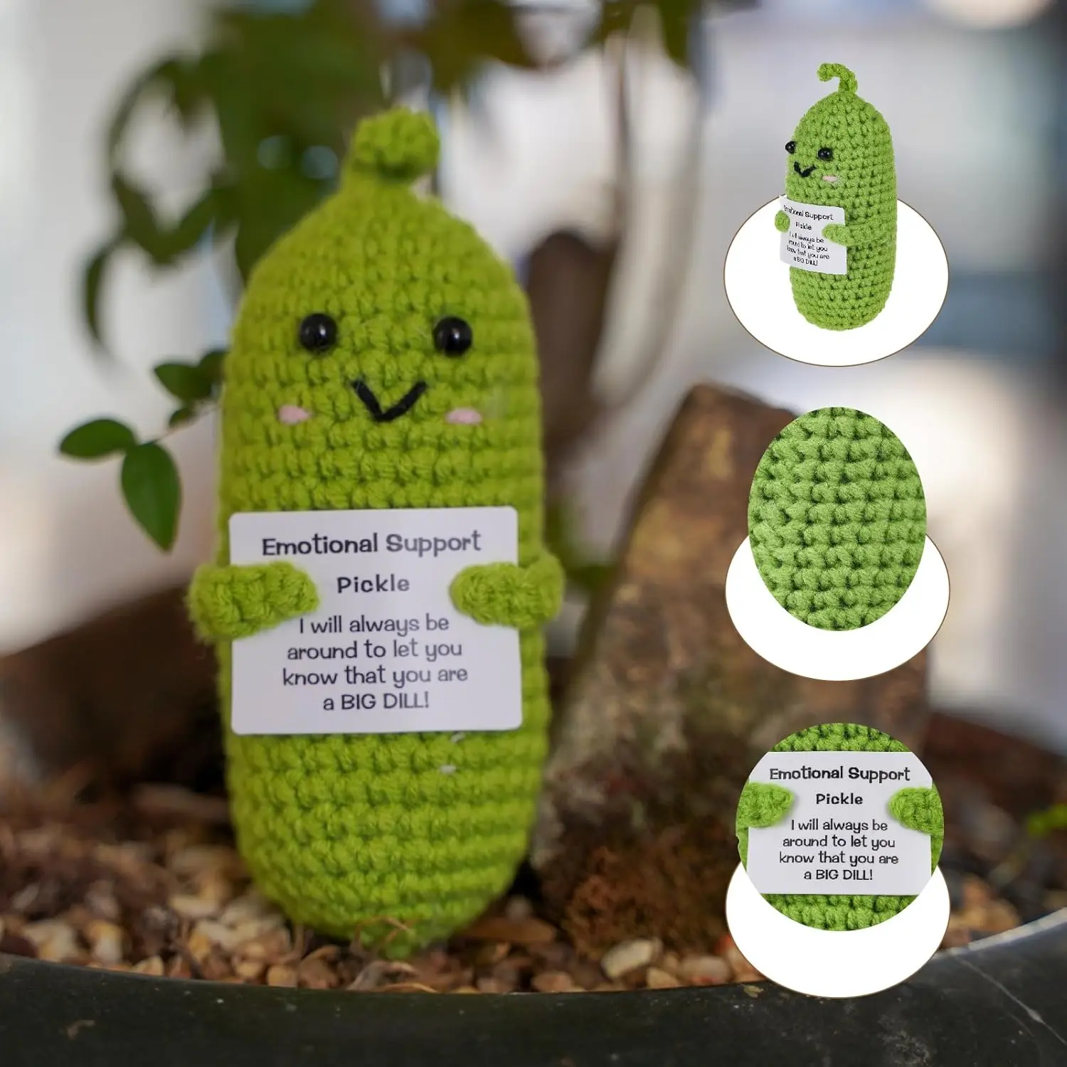 Animales de ganchillo positivo, juguetes de peluche de pepinillos, regalos de cumpleaños de estímulo, rellenos de medias de Navidad