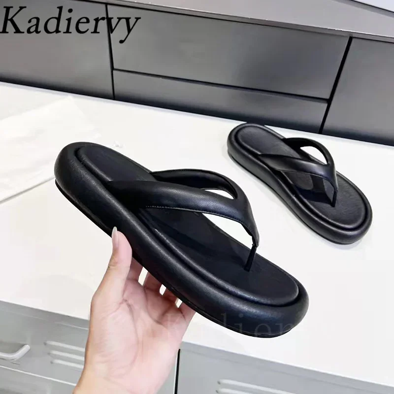 Black White Flip Flops Woman Genuine Leather Holiday Beach Shoes Lady Summer Mules Shoes Flat Slides Women Modern Slippers