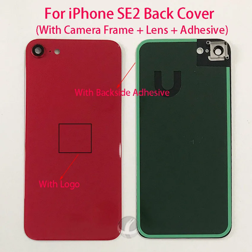 EU Version For iPhone SE2 SE 2 SE2020 Back Glass Housing + Camera Lens + Frame + Adhesive + LOGO Rear Plate Battery Cover Lid