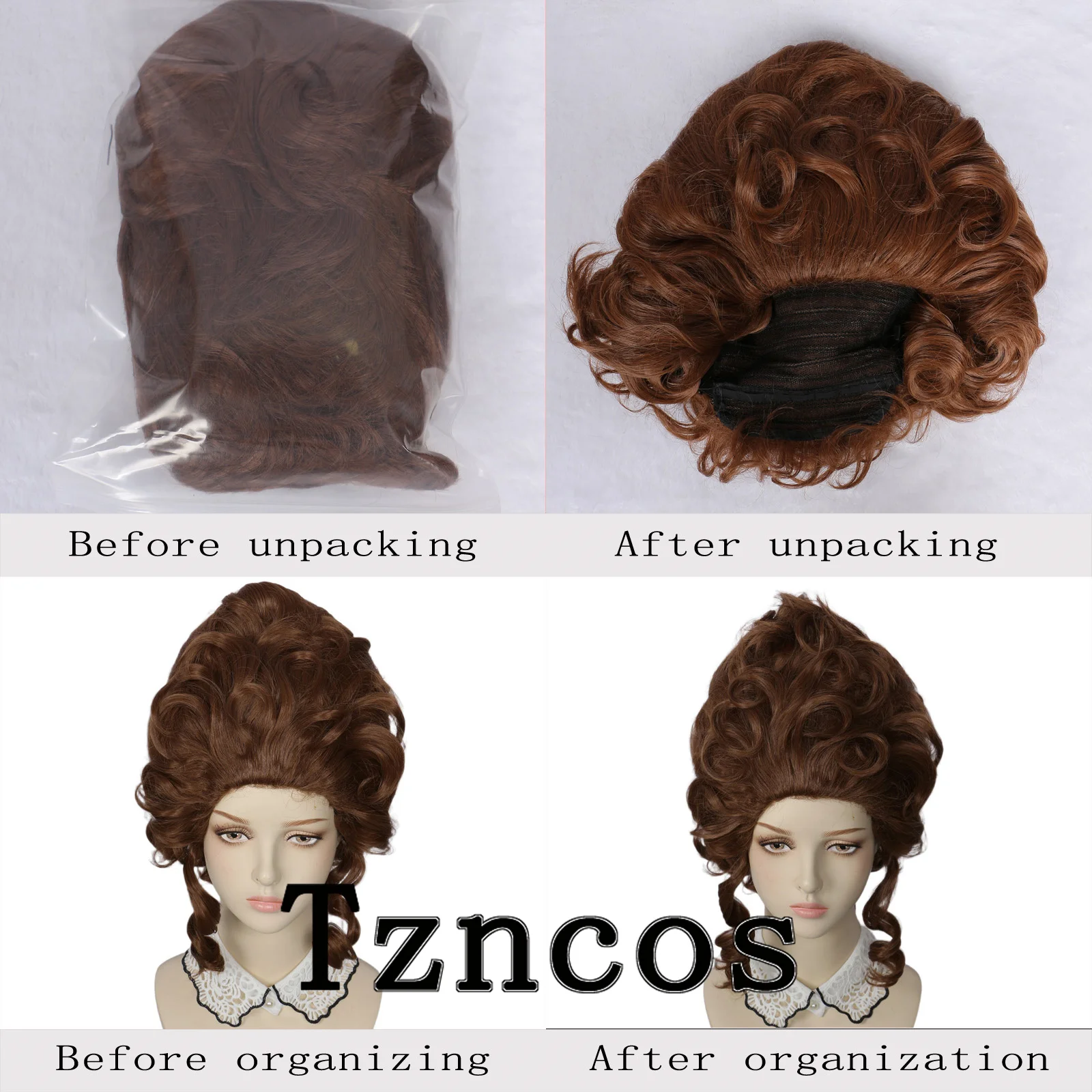Tzncos Peluca de princesa estilo siglo XVIII, peluca de panal de Reina marrón para pelucas de Cosplay de Halloween