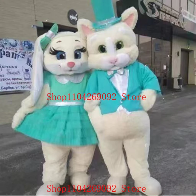 

Cute furry rabbit mascot costume couple Bunny Mascotter Cartoon Anime Cosplay Costumes Character Party Maskote Carnival Suite