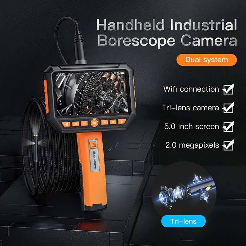 New 1080P 8mm Triple & Dual Lens Handheld Endoscope Camera with 5 