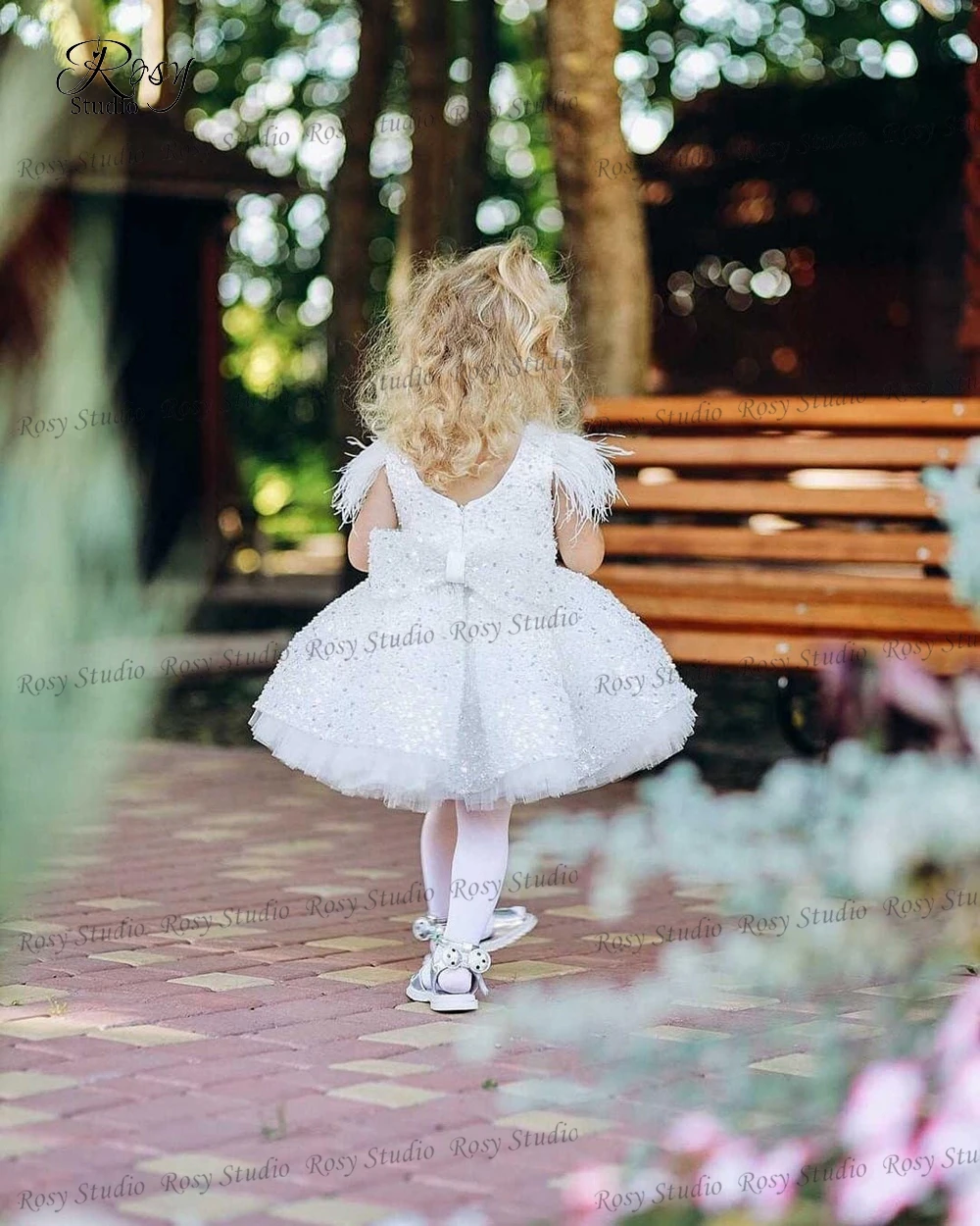 Lujoso vestido blanco de flores para niña, vestido de fiesta con cuello redondo y cuentas, para graduación, boda