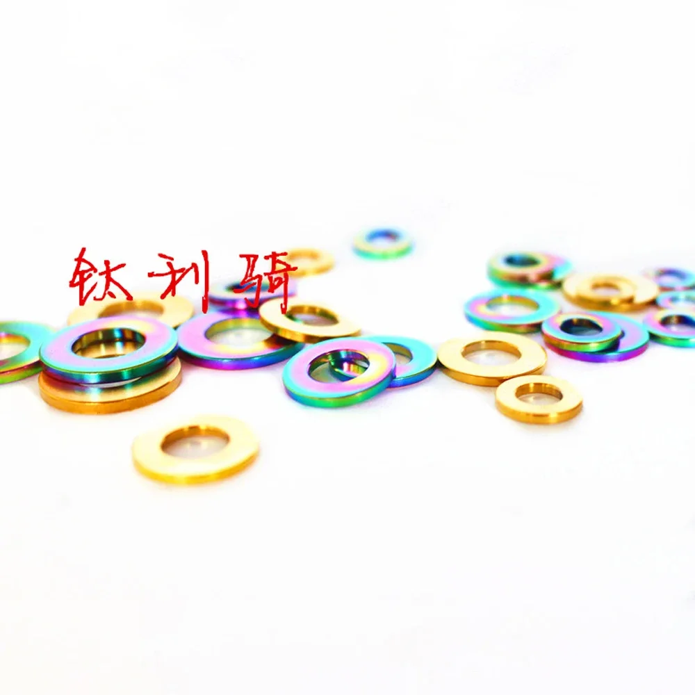 Raw Ti /  Golden / Rainbow M5 M6 M8 M10 TC4 GR5 Titanium Alloy Wide Flat Washer For Bolt Screw Spacer Bicycle