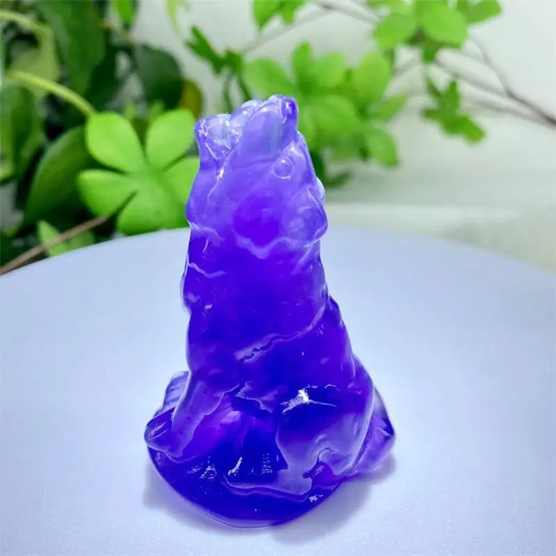 

Natural Purple Fluorite Wolf Carving Polished Quartz Animal Healing Stones Gems For Home Decorations